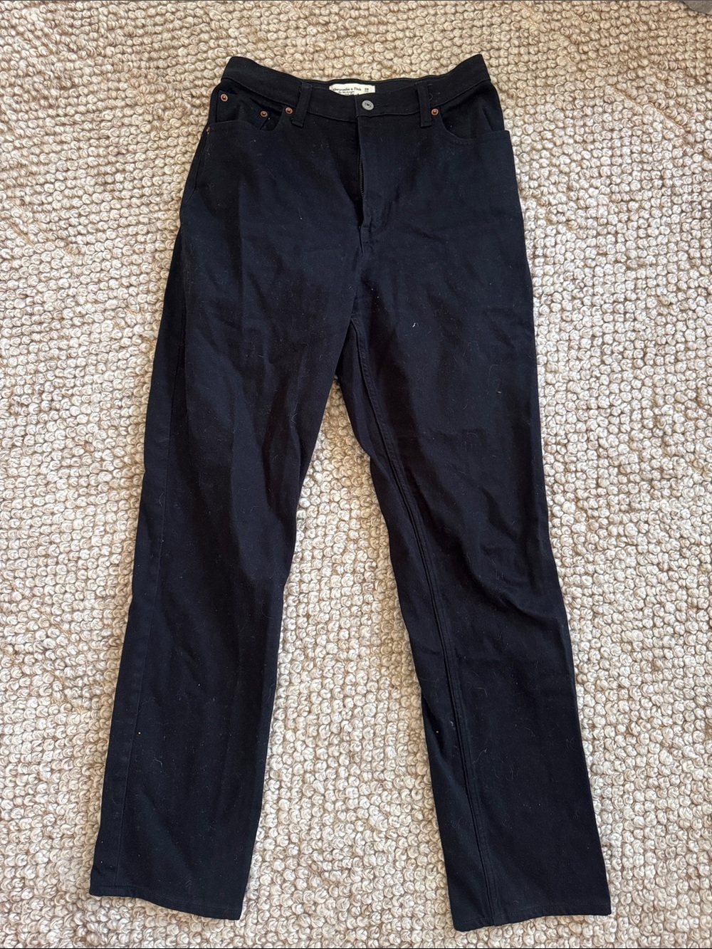 Abercrombie Curve Love Black Straight-Leg Pants - Long